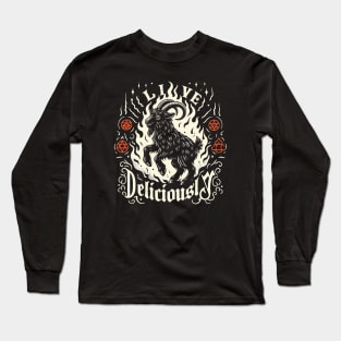 Occult Goat - Live Deliciously - Vintage Witch Woodcut Long Sleeve T-Shirt